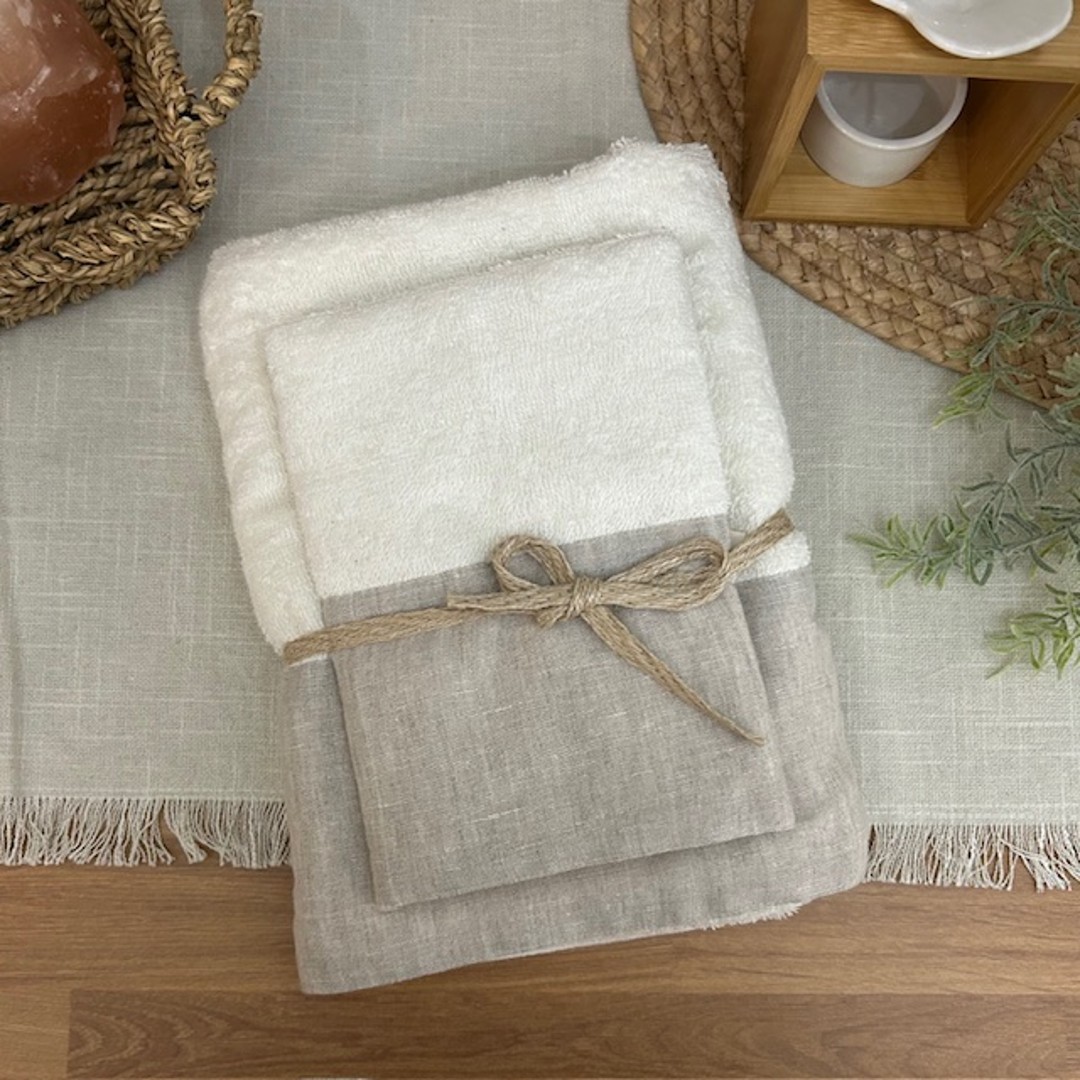 Coppia di spugne Linen bianco e beige
