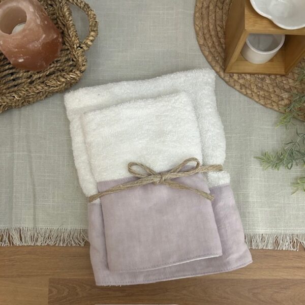 Coppia di spugne Linen bianco e rosa