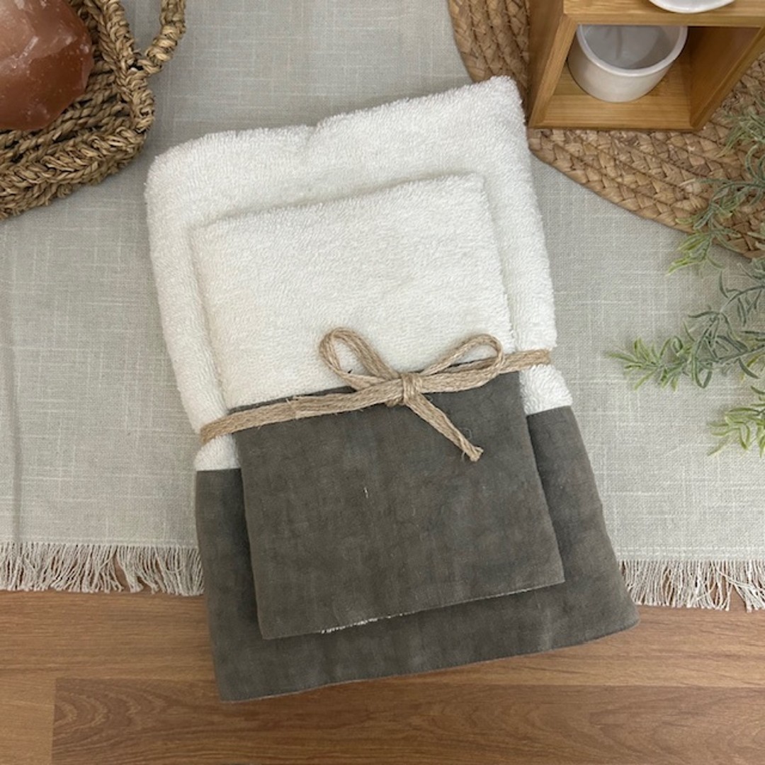 Coppia di spugne Linen bianco e tortora