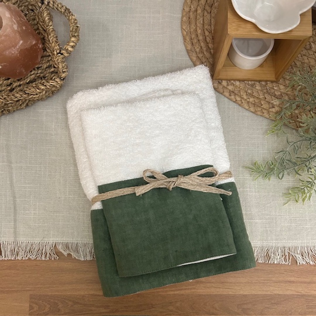 Coppia di spugne Linen bianco e verde