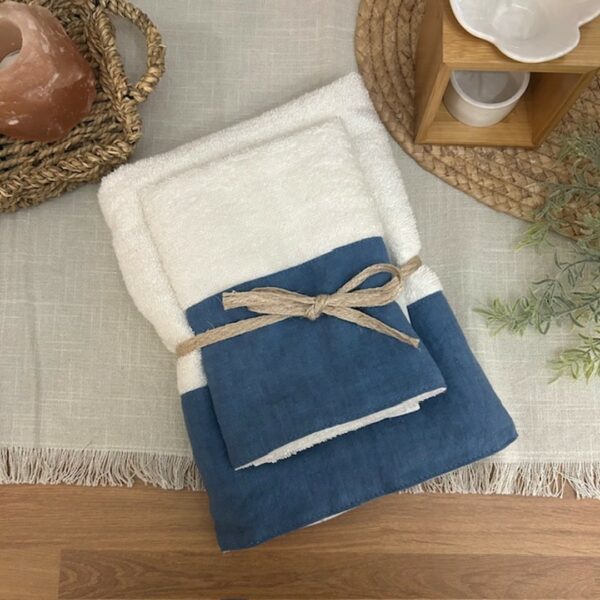 Coppia di spugne Linen bianco e blu