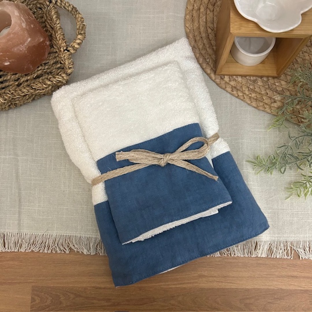 Coppia di spugne Linen bianco e blu