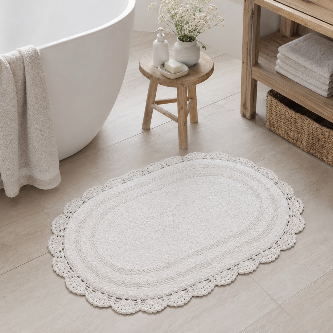 Tappeto Ovale crochet bianco