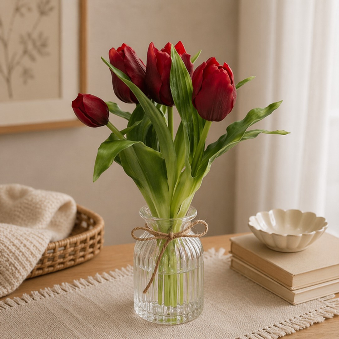 Mazzo artificiale di Tulipani bordeaux