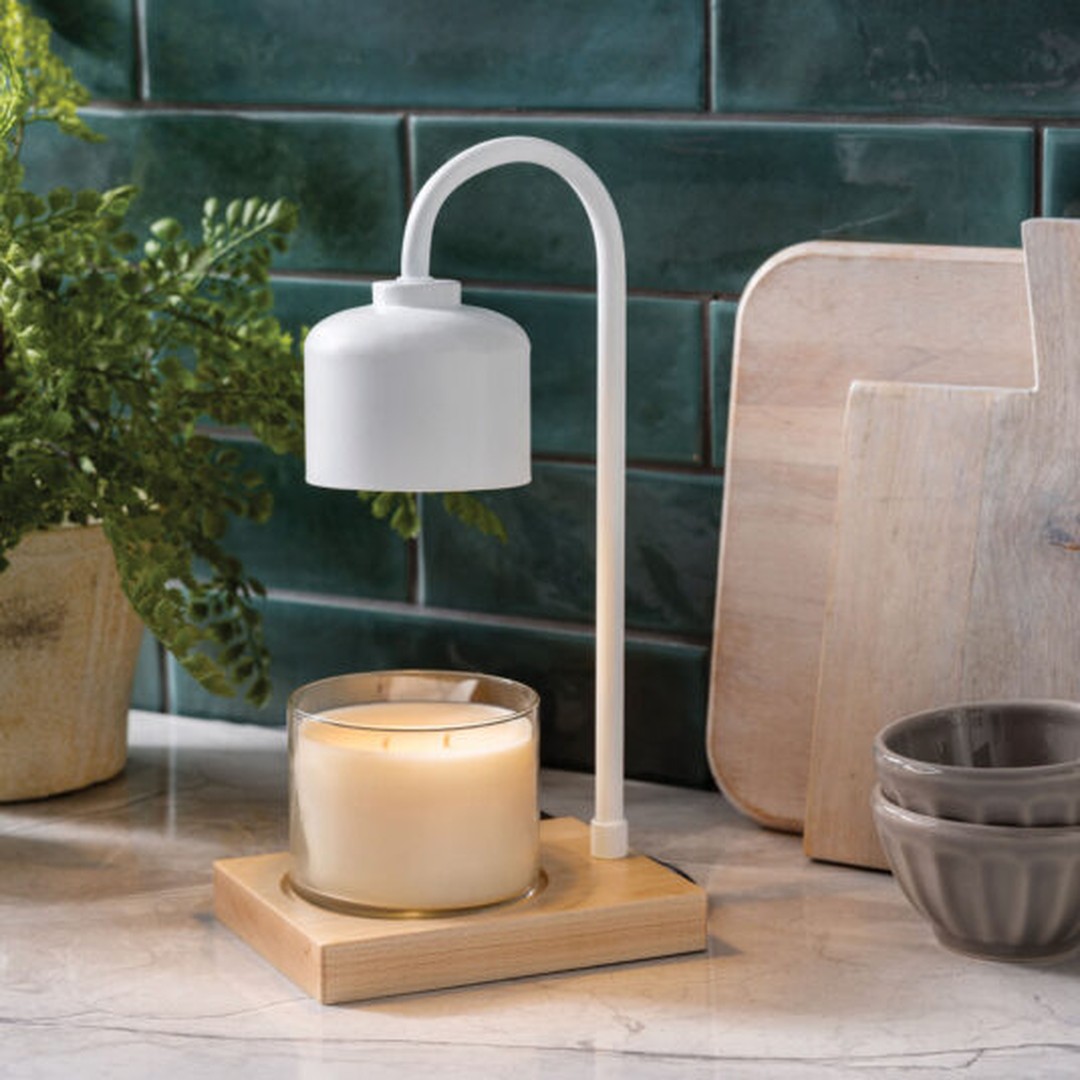 Lampada arco bianca con diffusore per cere e candele - immagine 2