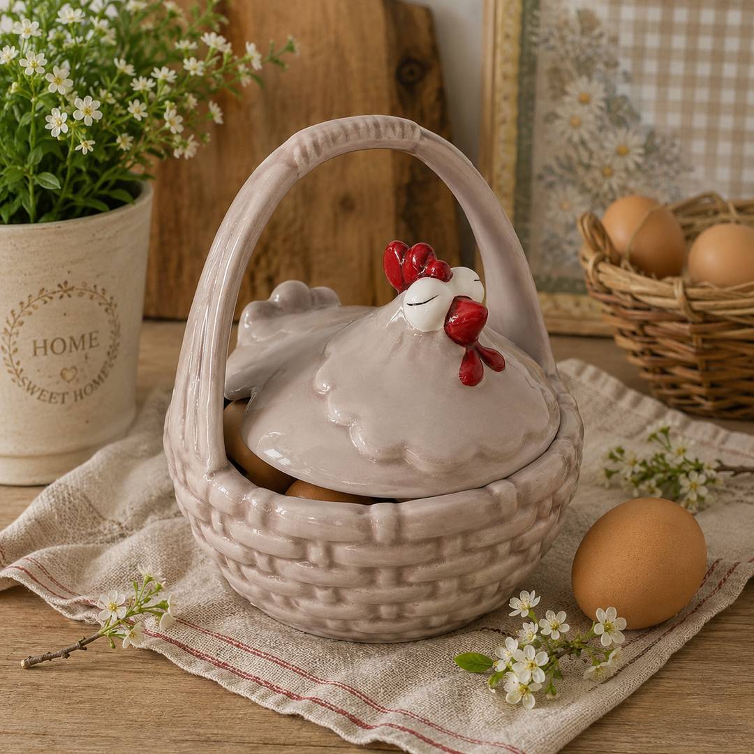 Cestino in ceramica Gallina tortora