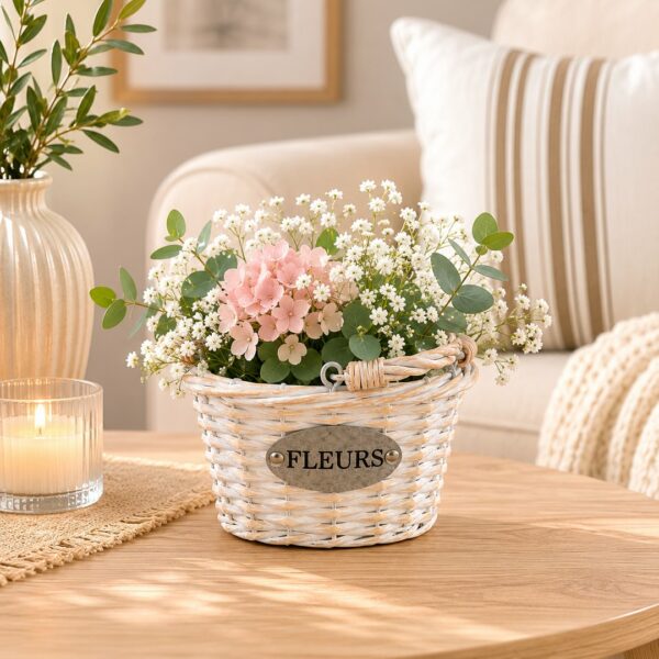 Cestino ovale bianco Fleurs medium