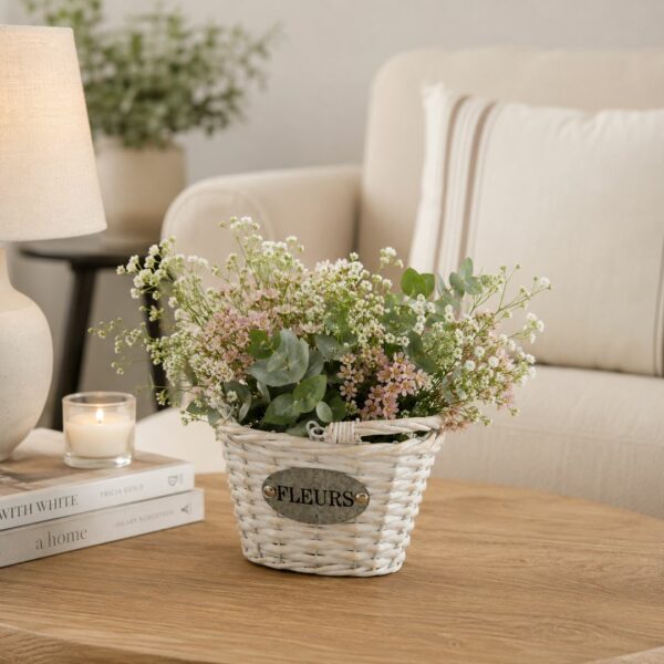 Cestino ovale bianco Fleurs small