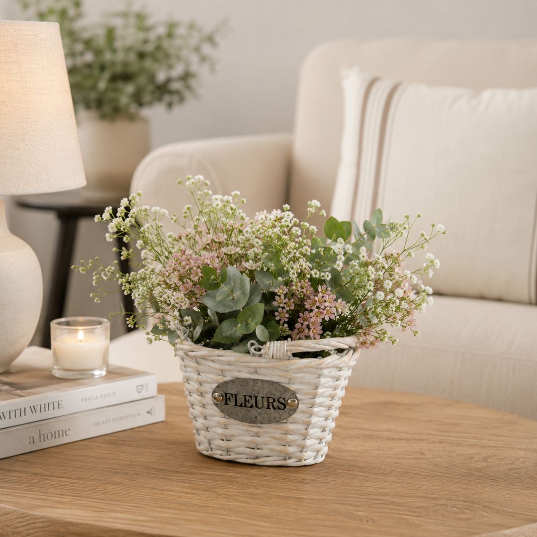 Cestino ovale bianco Fleurs small