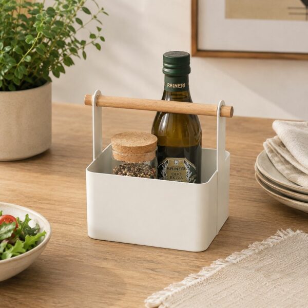 Cestino Porta condimenti in metallo e bamboo
