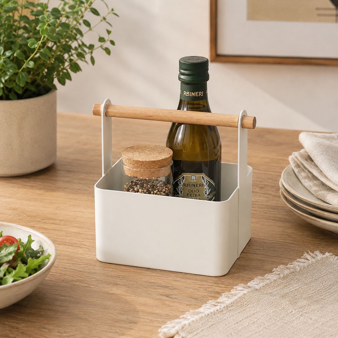 Cestino Porta condimenti in metallo e bamboo