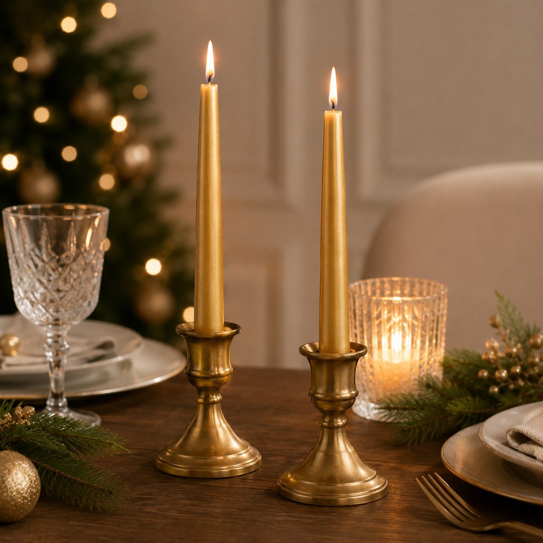 Coppia di Candele stelo oro 25 cm