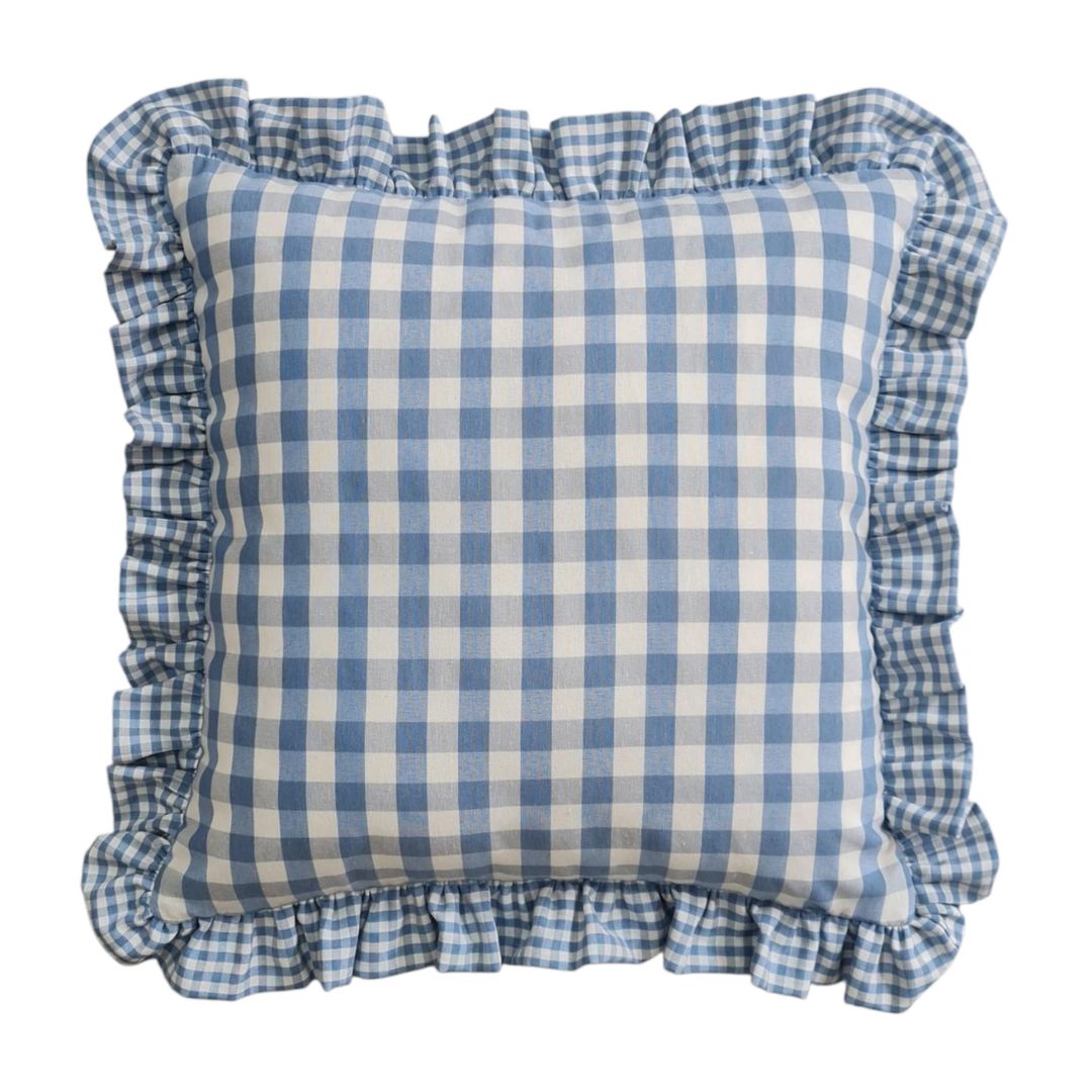 Fodera per cuscino arredo Vichy azzurro 40x40 - immagine 3