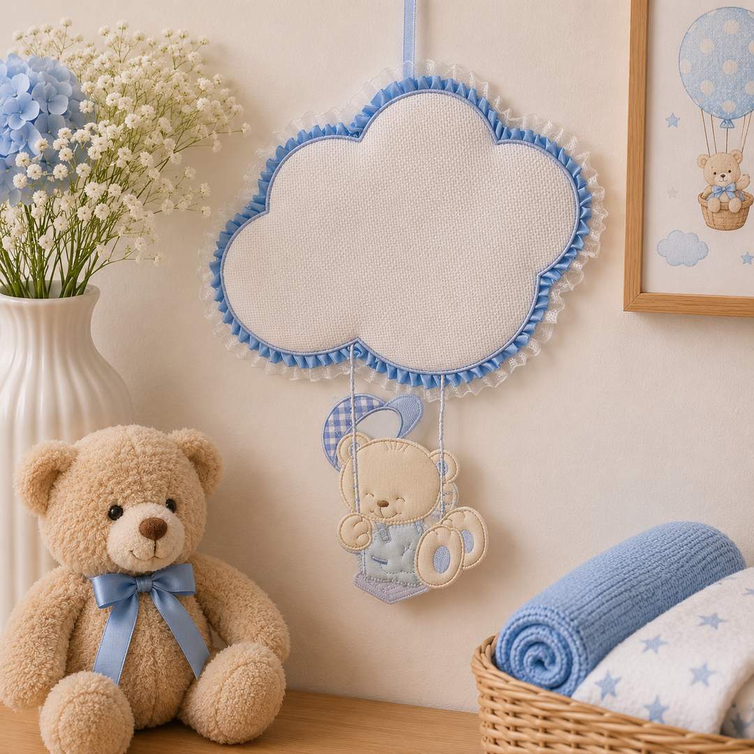 Fiocco nascita nuvoletta altalena azzurro
