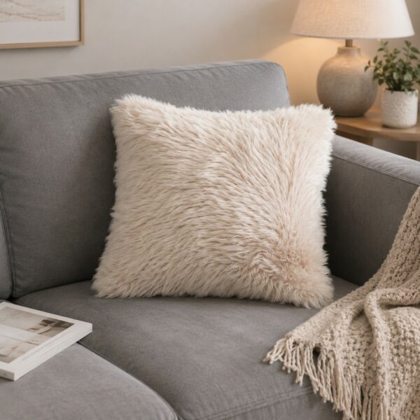 Fodera pelosa per cuscino arredo beige