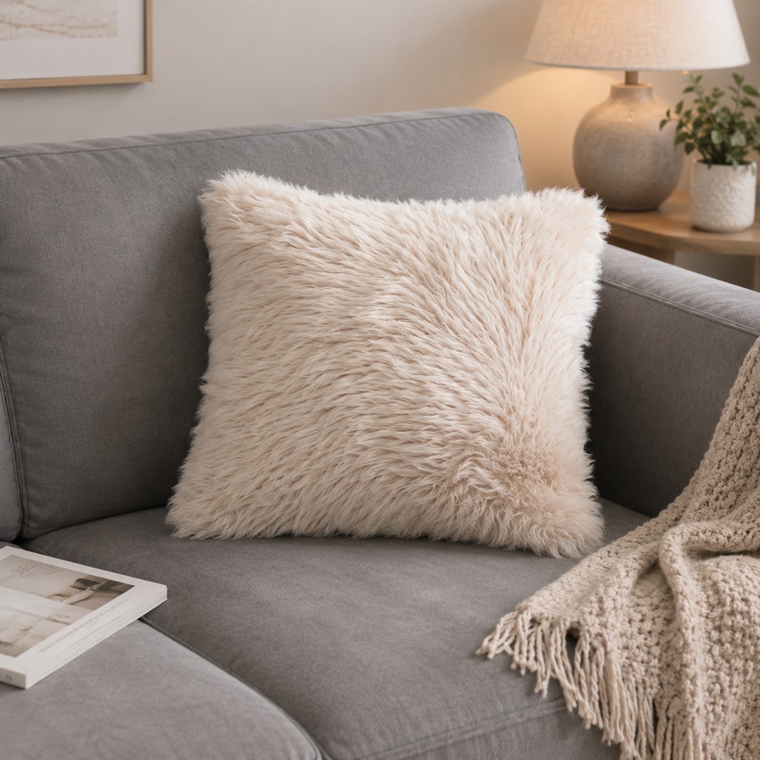 Fodera pelosa per cuscino arredo beige