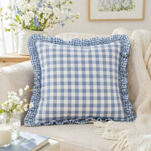 Fodera per cuscino arredo Vichy azzurro 40x40