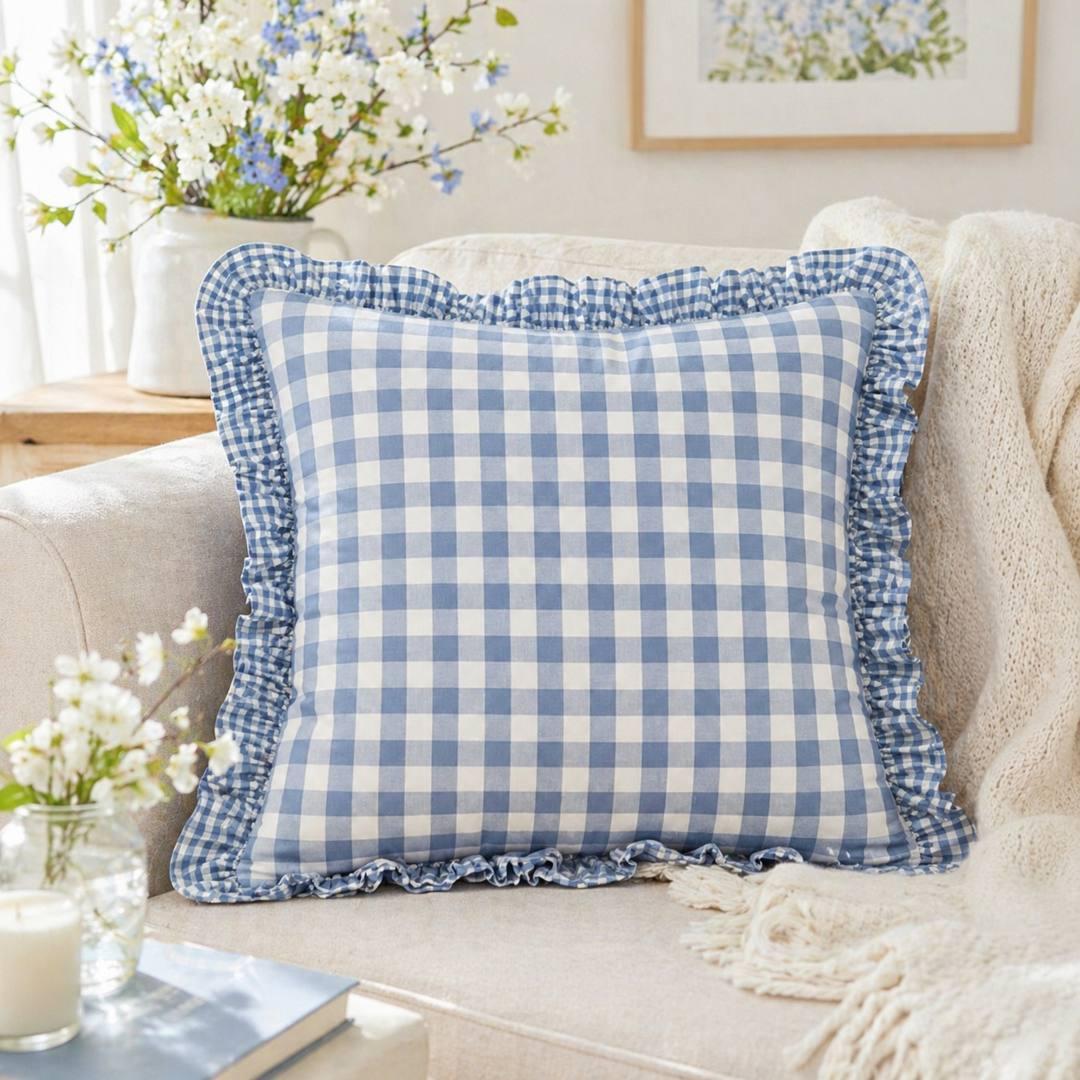 Fodera per cuscino arredo Vichy azzurro 40x40