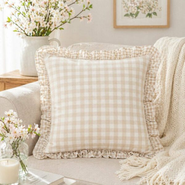 Fodera per cuscino arredo Vichy beige 40x40