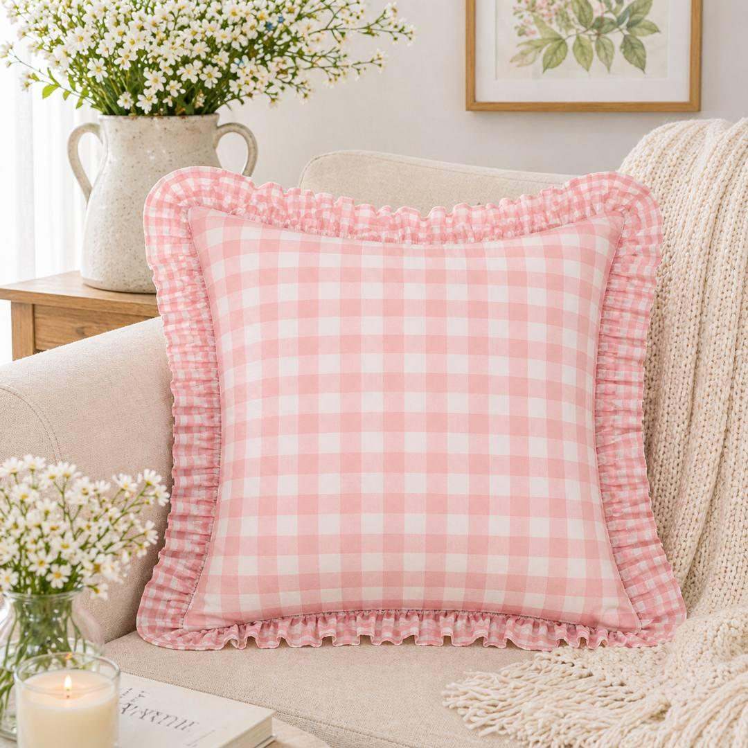 Fodera per cuscino arredo Vichy rosa 40x40