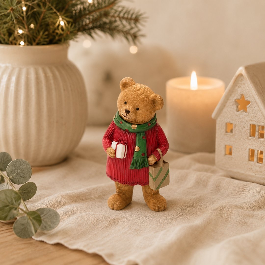 Orso in piedi con borsa rosso