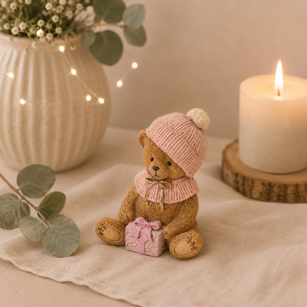 Orso seduto con pacchetto rosa