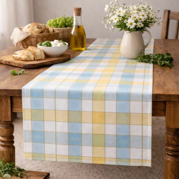 Runner tartan azzurro-giallo