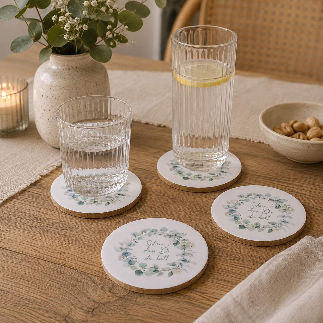 Set 4 Sottobicchieri Fiori Verdi
