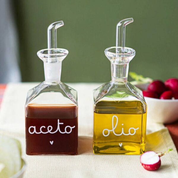 Set Ampolle quadrate olio - aceto cuore