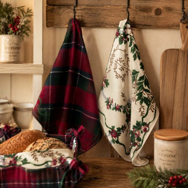 Set due strofinacci e cestino porta pane Tartan