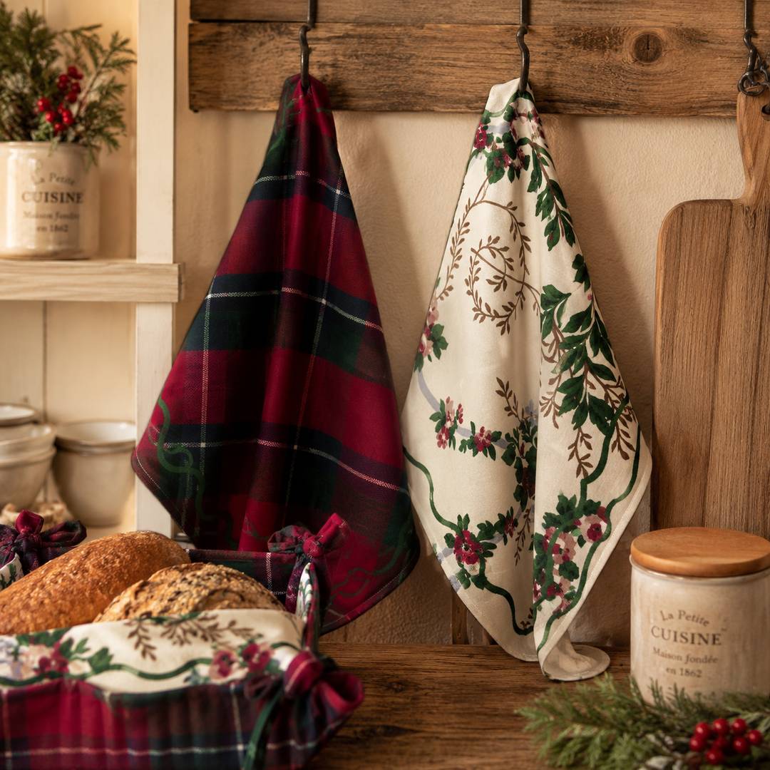 Set due strofinacci e cestino porta pane Tartan