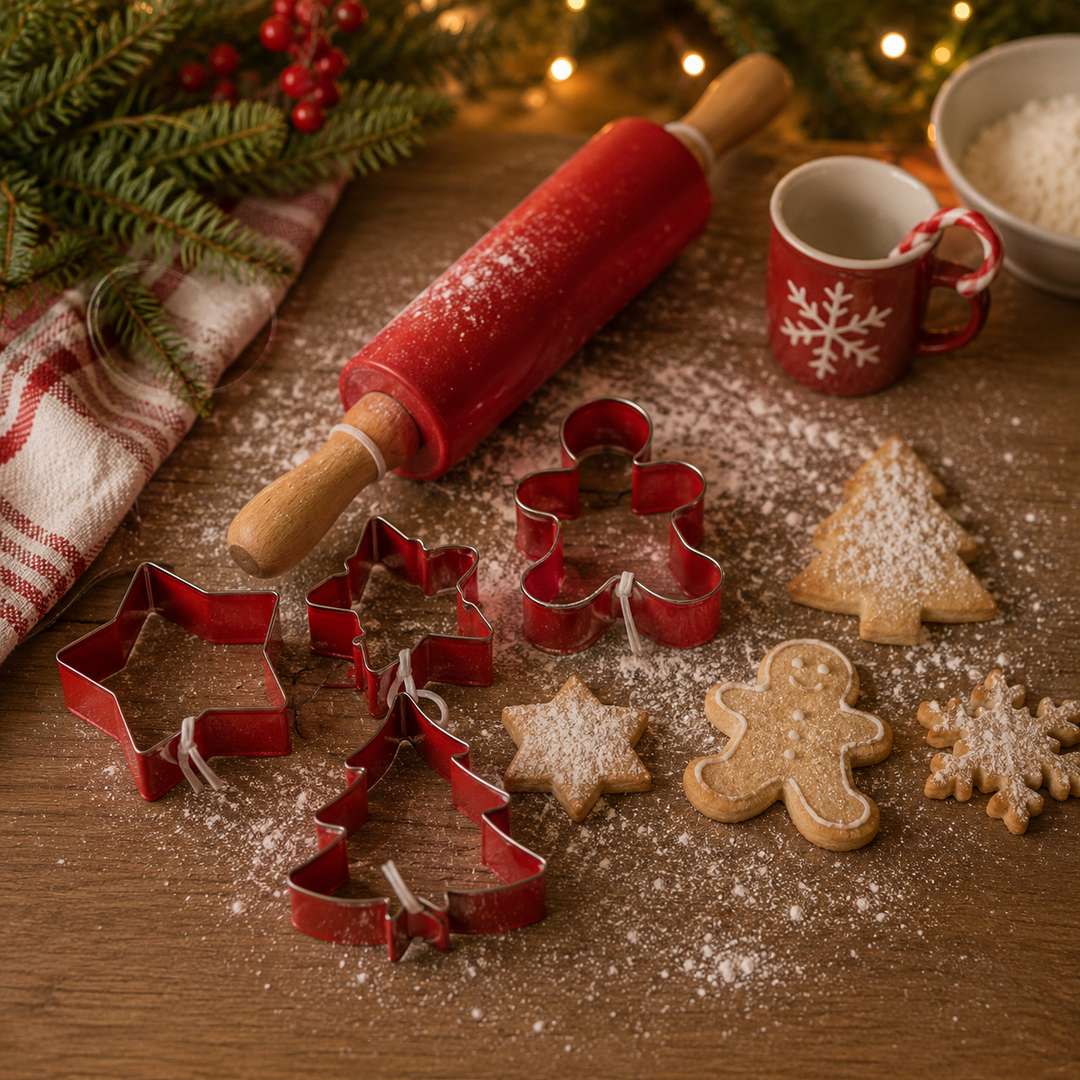 Set mattarello e stampi per biscotti Storia di Natale