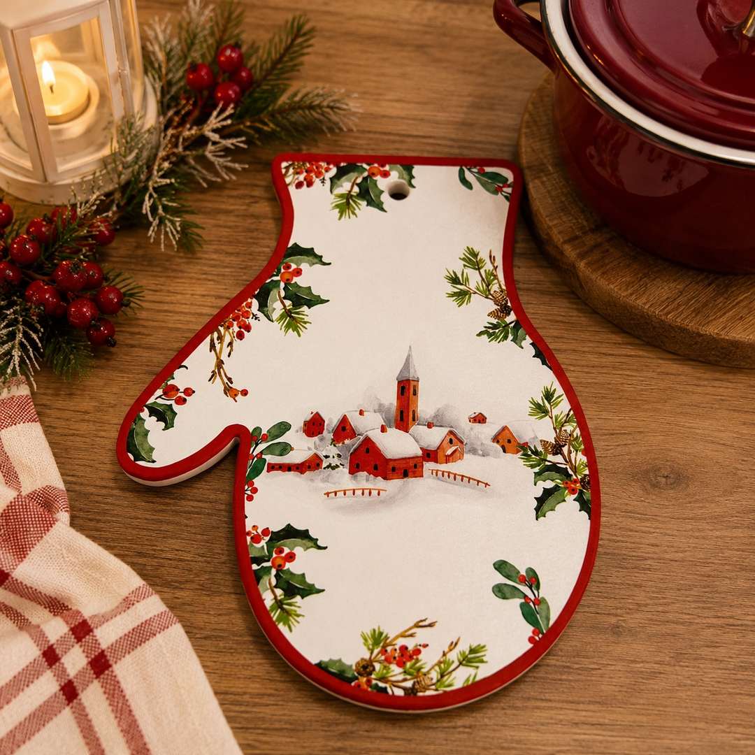 Sottopentola guanto in ceramica "villaggio Natale"