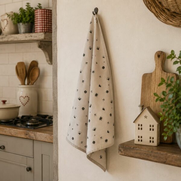 Strofinaccio Beige Con Fiori Neri mod. 1