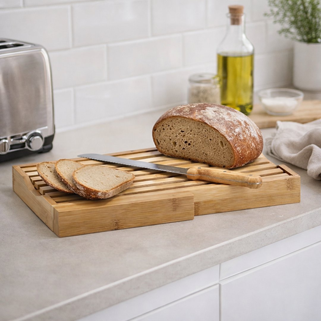 Tagliere per pane in bamboo con coltello