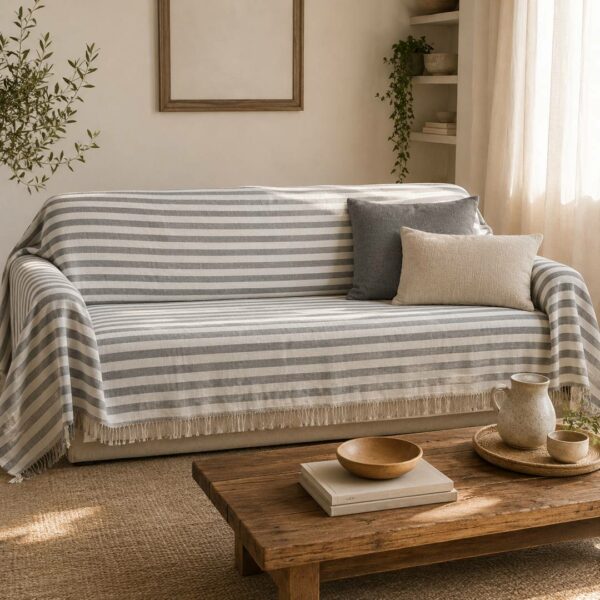 Telo arredo righe larghe grigie 270x290