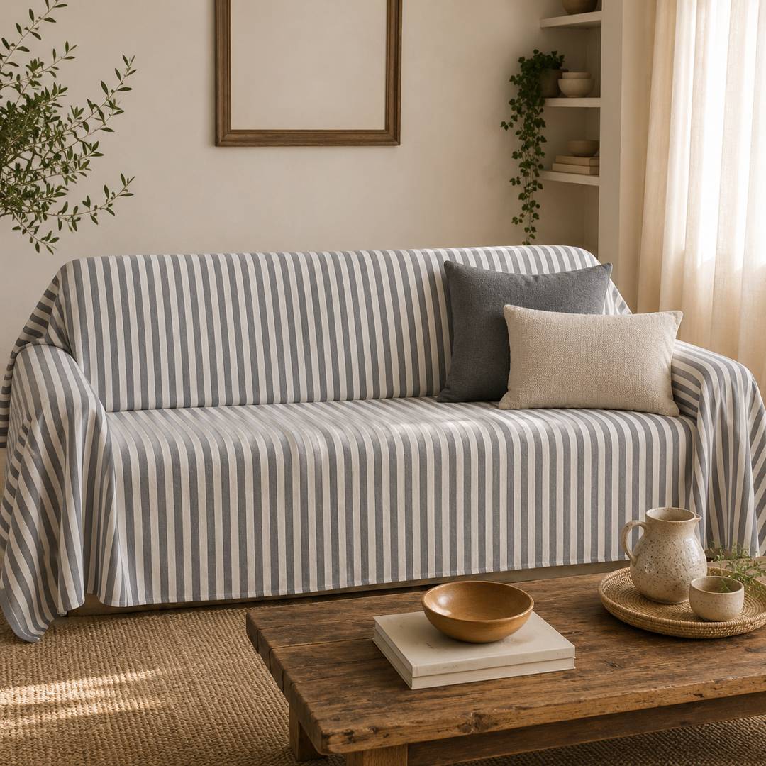 Telo arredo righe grigie 180x290