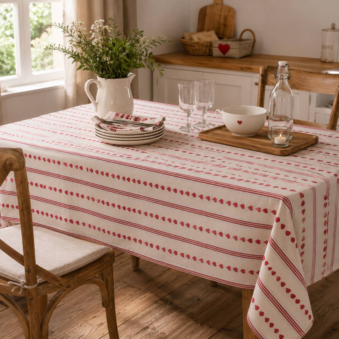 Tovaglia Tartan cuori e righe 320 cm