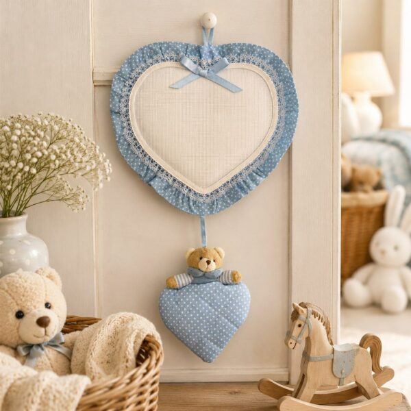 Fiocco nascita cuore con orsetto azzurro