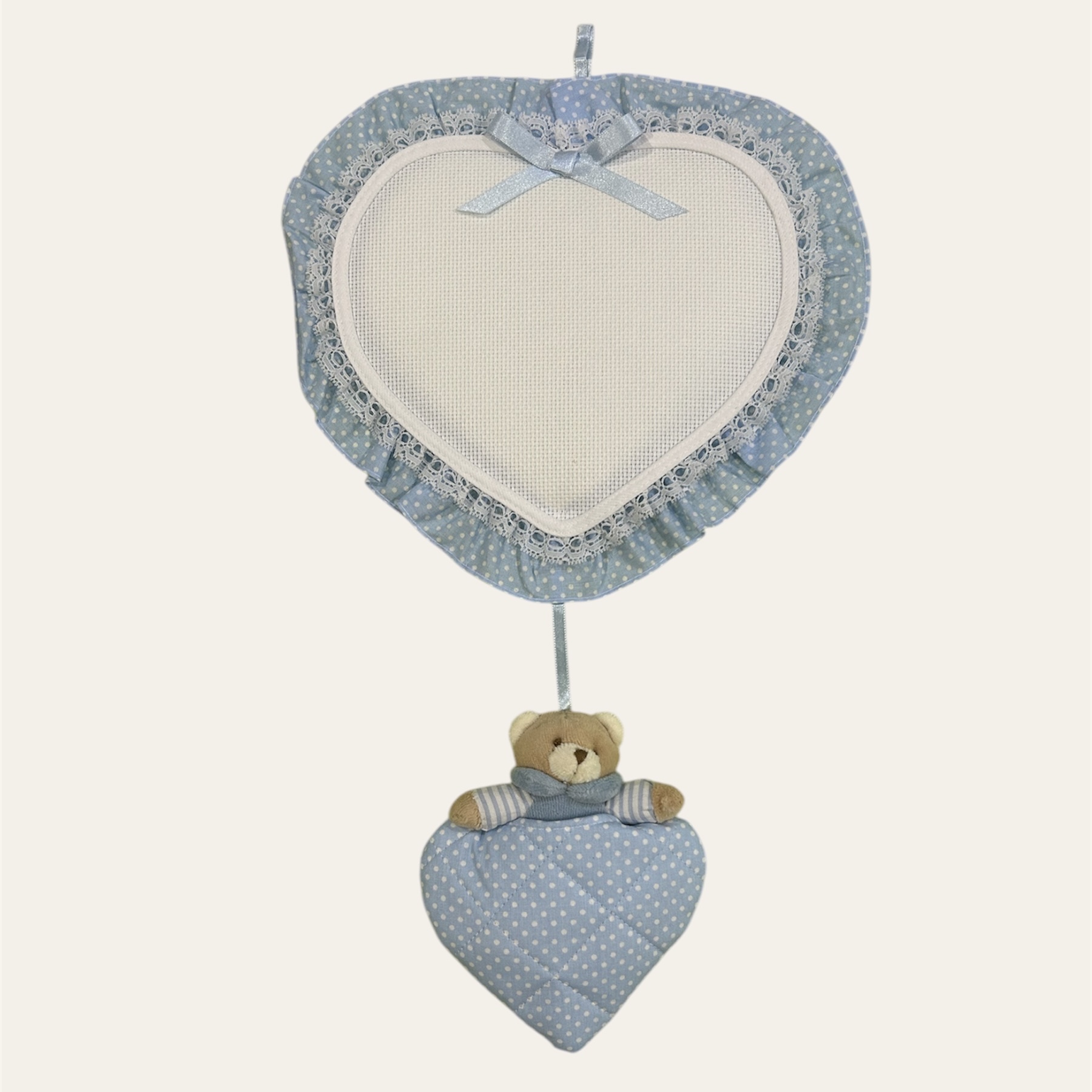 Fiocco nascita cuore con orsetto azzurro - immagine 2