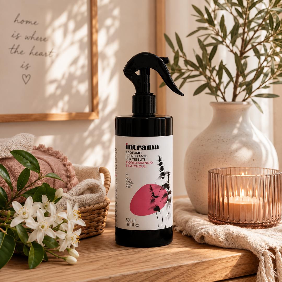 Profumo igienizzante per tessuti Fiori d'arancio e Patchouli