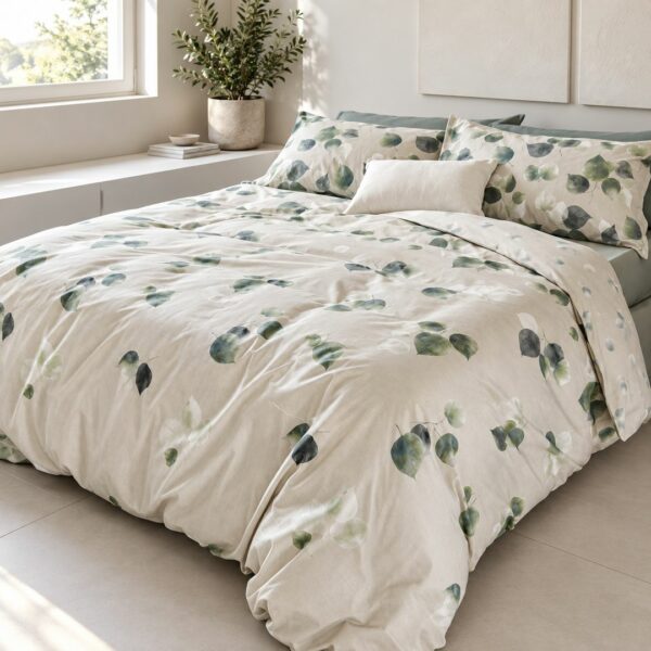 Completo letto matrimoniale caldo cotone Eucalipto metal blue