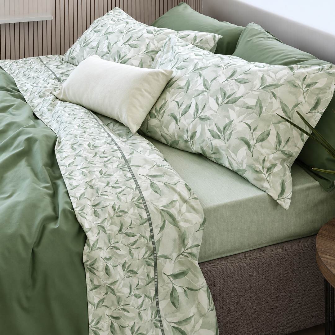 Completo letto matrimoniale Flanella Salice verde