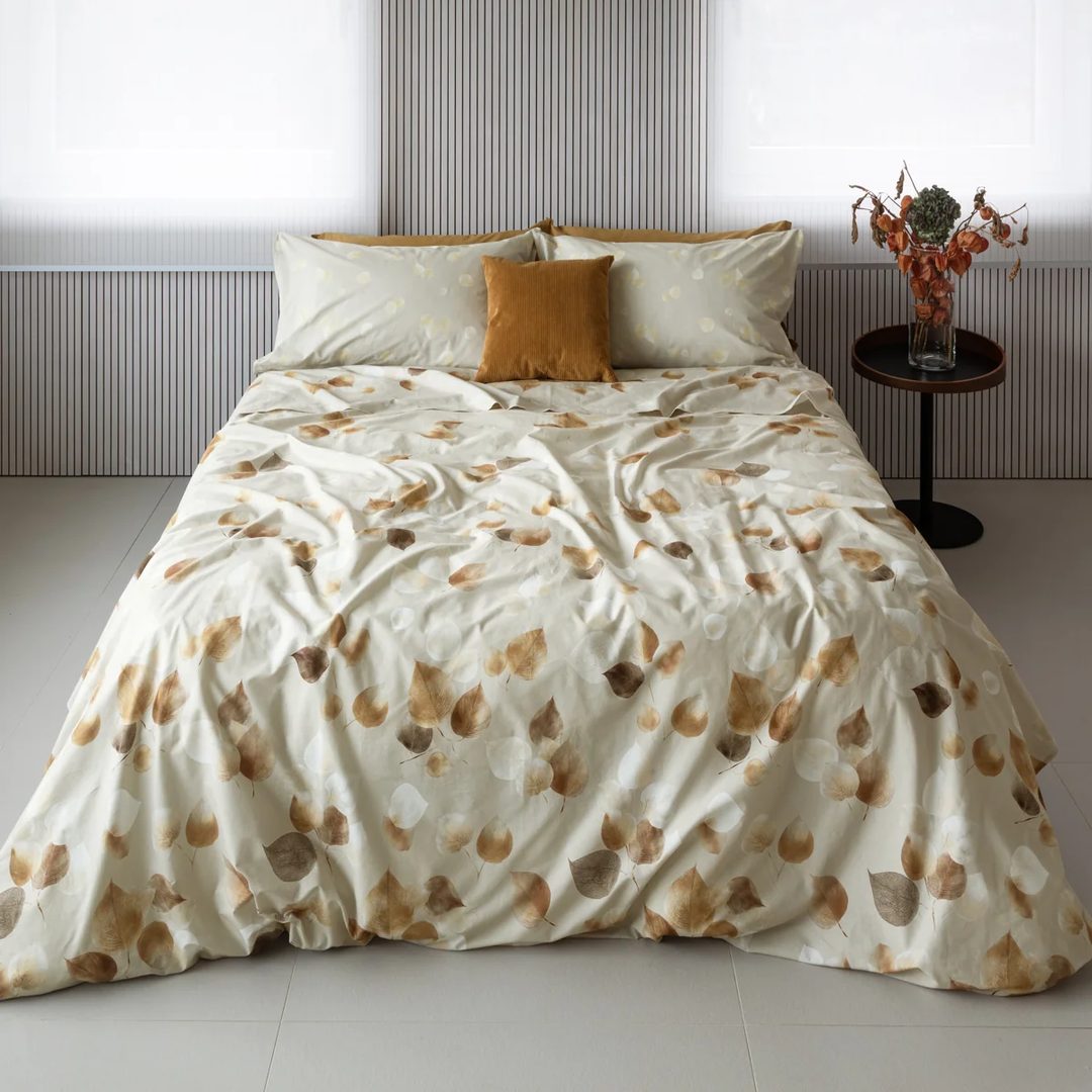 Completo letto matrimoniale caldo cotone Eucalipto cognac