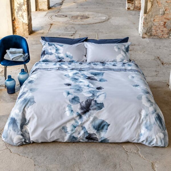 Completo letto matrimoniale percalle Foglie silver grey