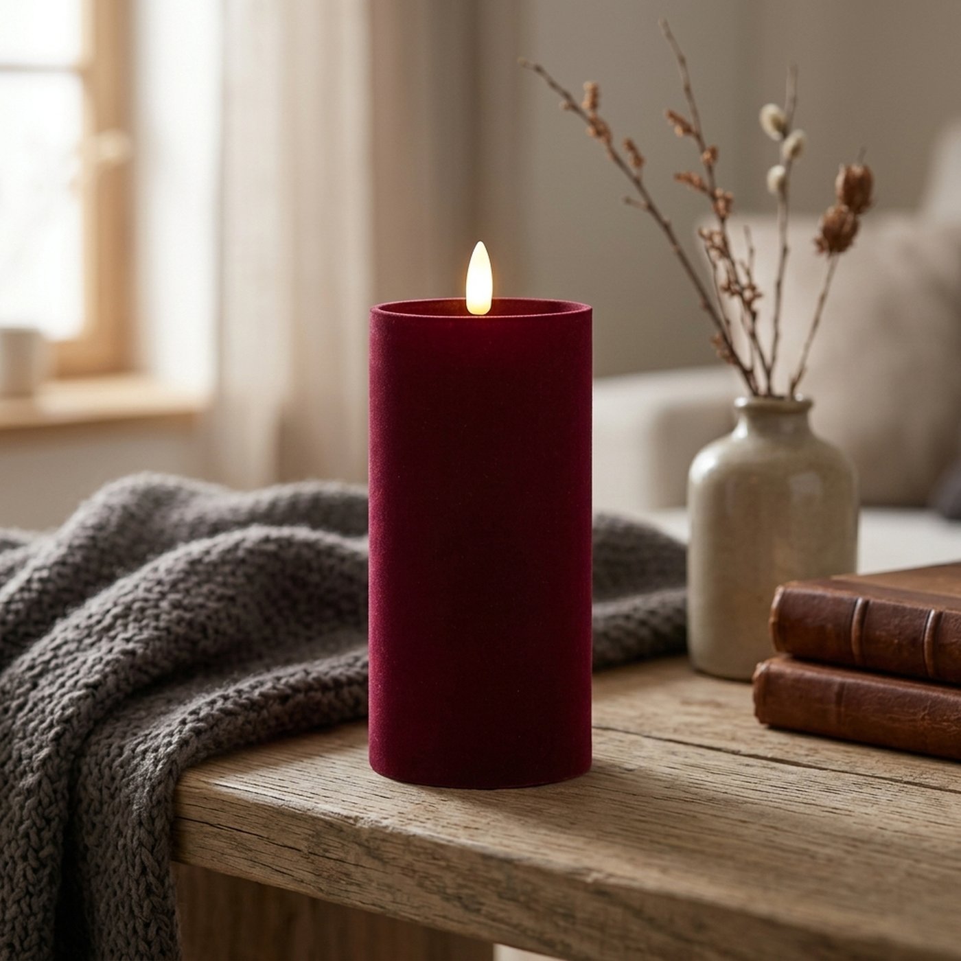 Candela a led Velvet bordeaux 17,5 cm