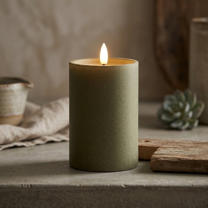Candela a led Velvet verde 12,5 cm