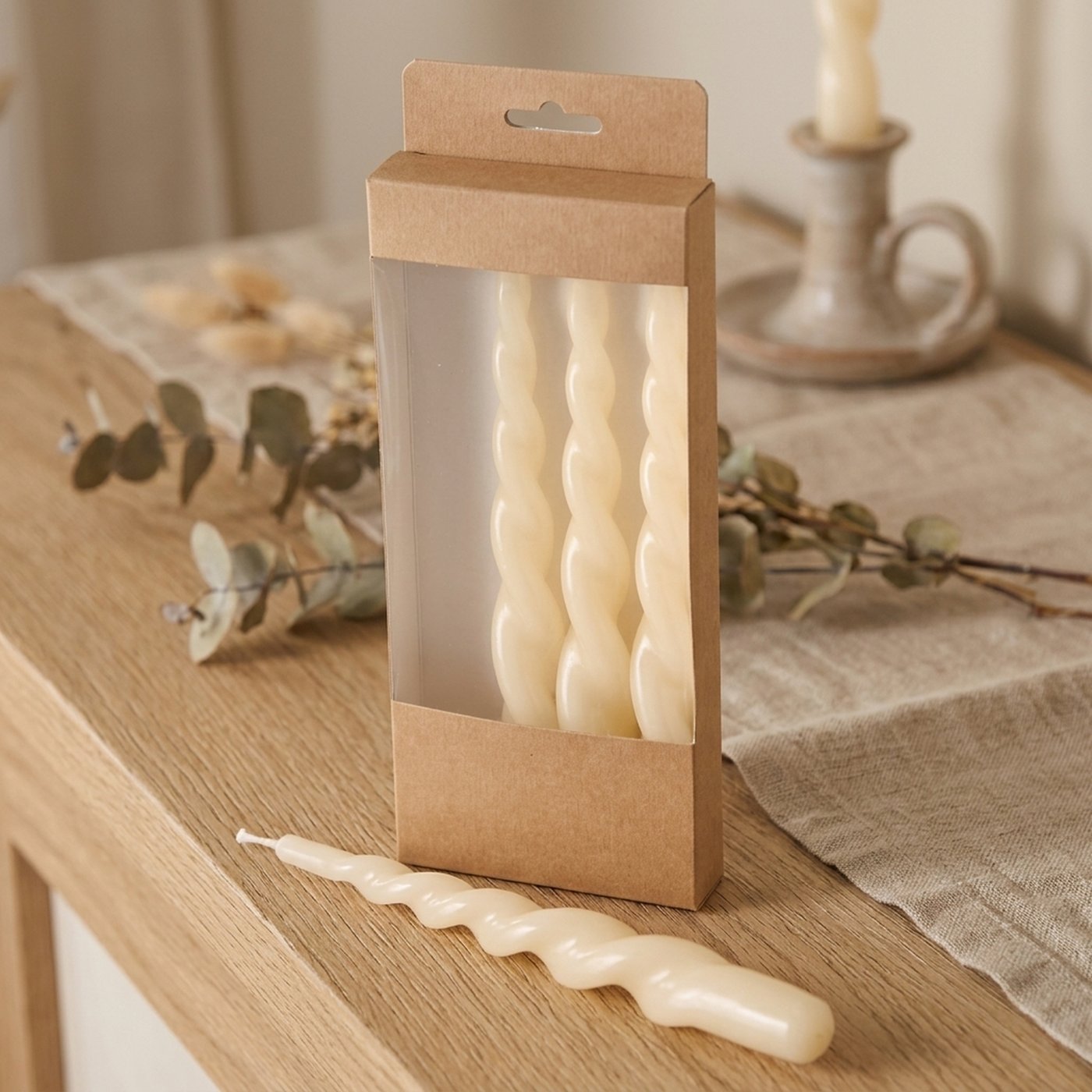 Confezione 4 candele Torchon avorio