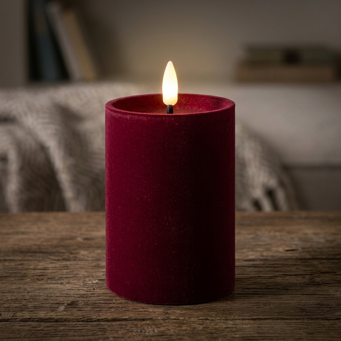 Candela a led Velvet bordeaux 12,5 cm