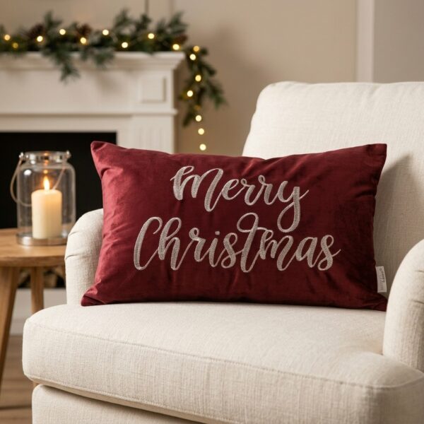Cuscino in velluto Merry Christmas bordeaux